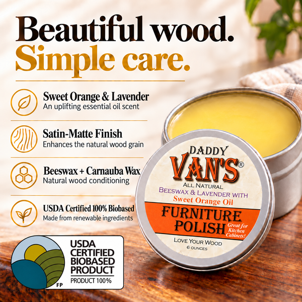 Daddy Van's All Natural Beeswax with Sweet Orange Oil & Lavender Furniture Polish - 6 Ounce Tin