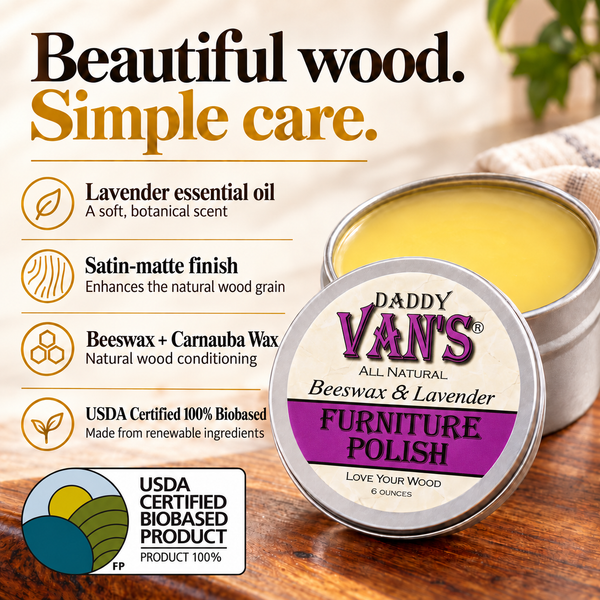 Daddy Van's All Natural Beeswax & Lavender Furniture Polish - 6 Ounce Tin
