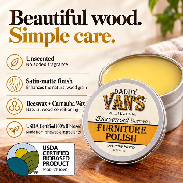 Daddy Van's All Natural Unscented Beeswax Furniture Polish - 6 Ounce Tin